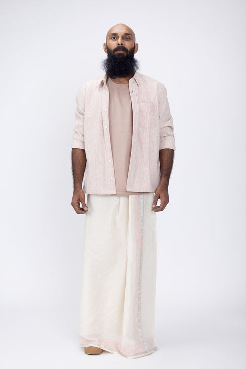 EDAKKARA Hand Woven & Hand Block Printed Kasavu Mundu